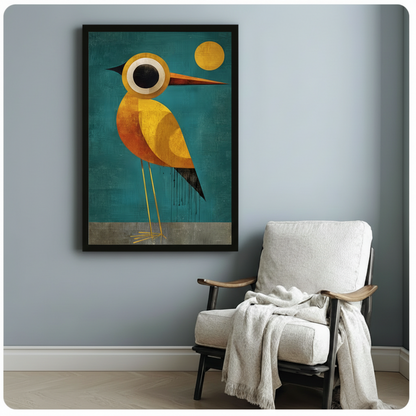 Abstract Golden Bird Teal Canvas Art Wall Art