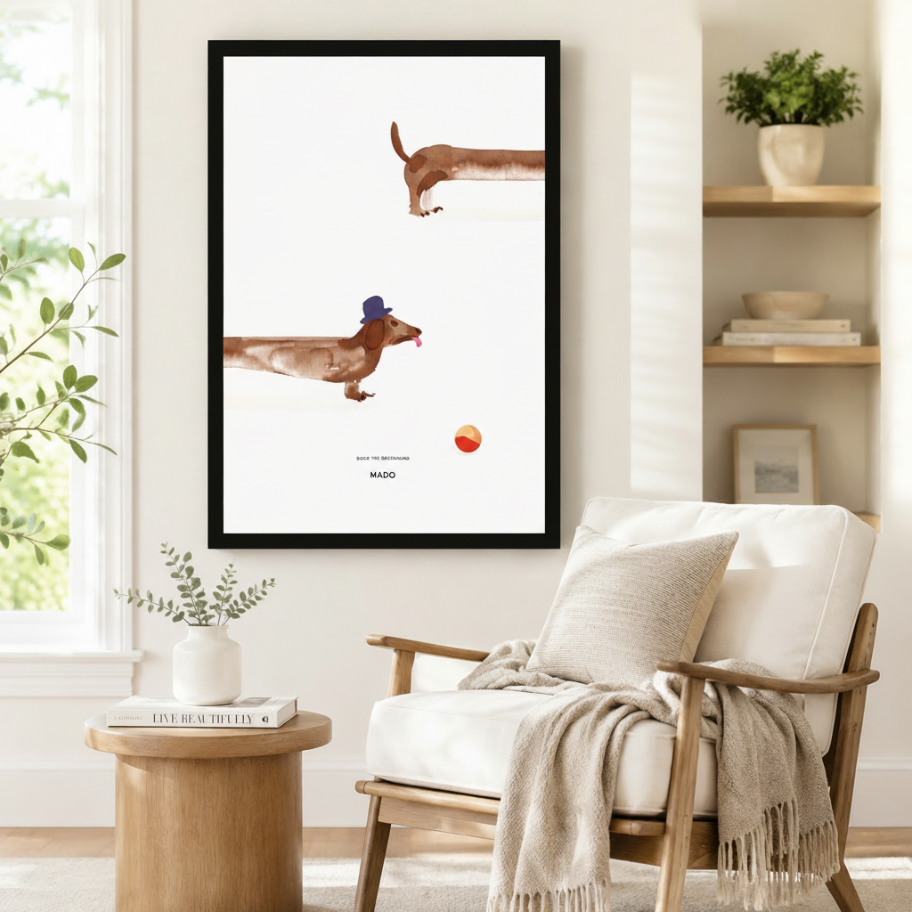 Dachshund Playing Ball Minimalist Canvas Wall Art