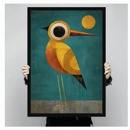 Abstract Golden Bird Teal Canvas Art Wall Art