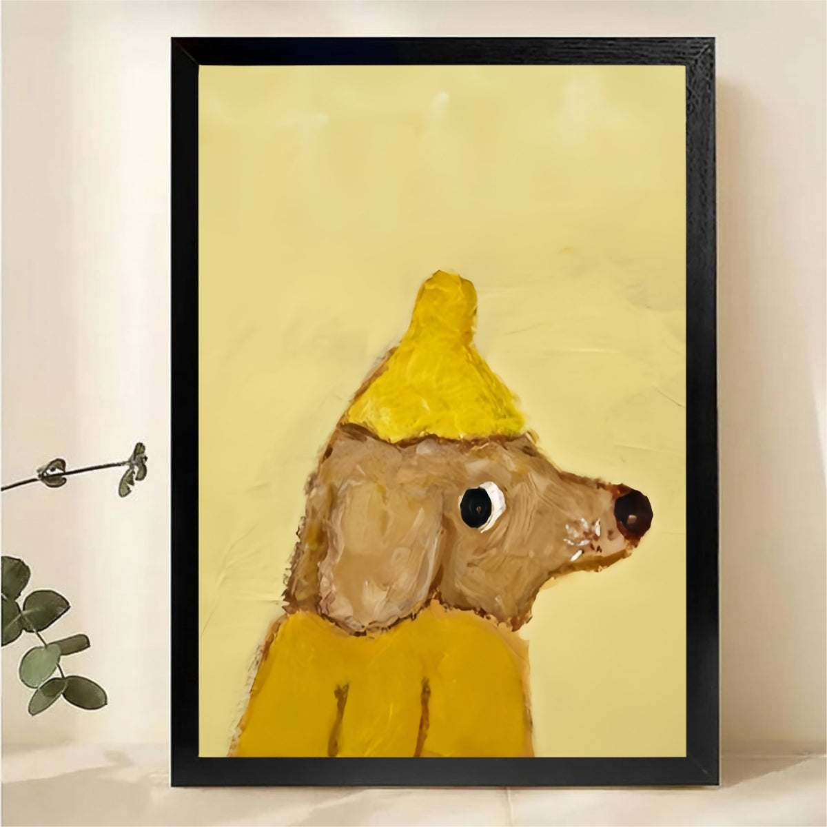 Dog in Party Hat Canvas Wall Art - Whimsical Pet Portrait