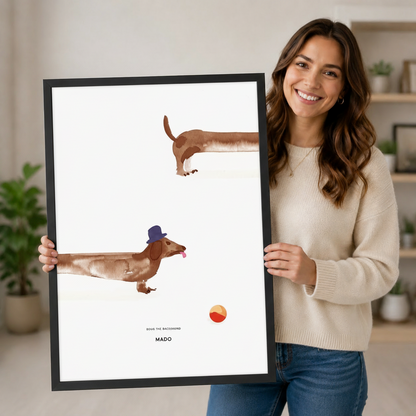 Dachshund Playing Ball Minimalist Canvas Wall Art