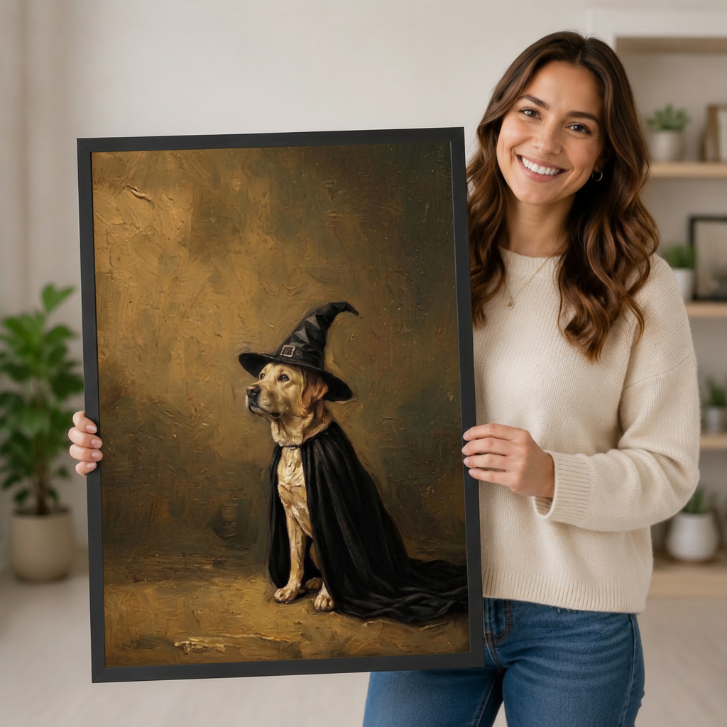 Labrador Witch Hat Black Cape Portrait Canvas Print