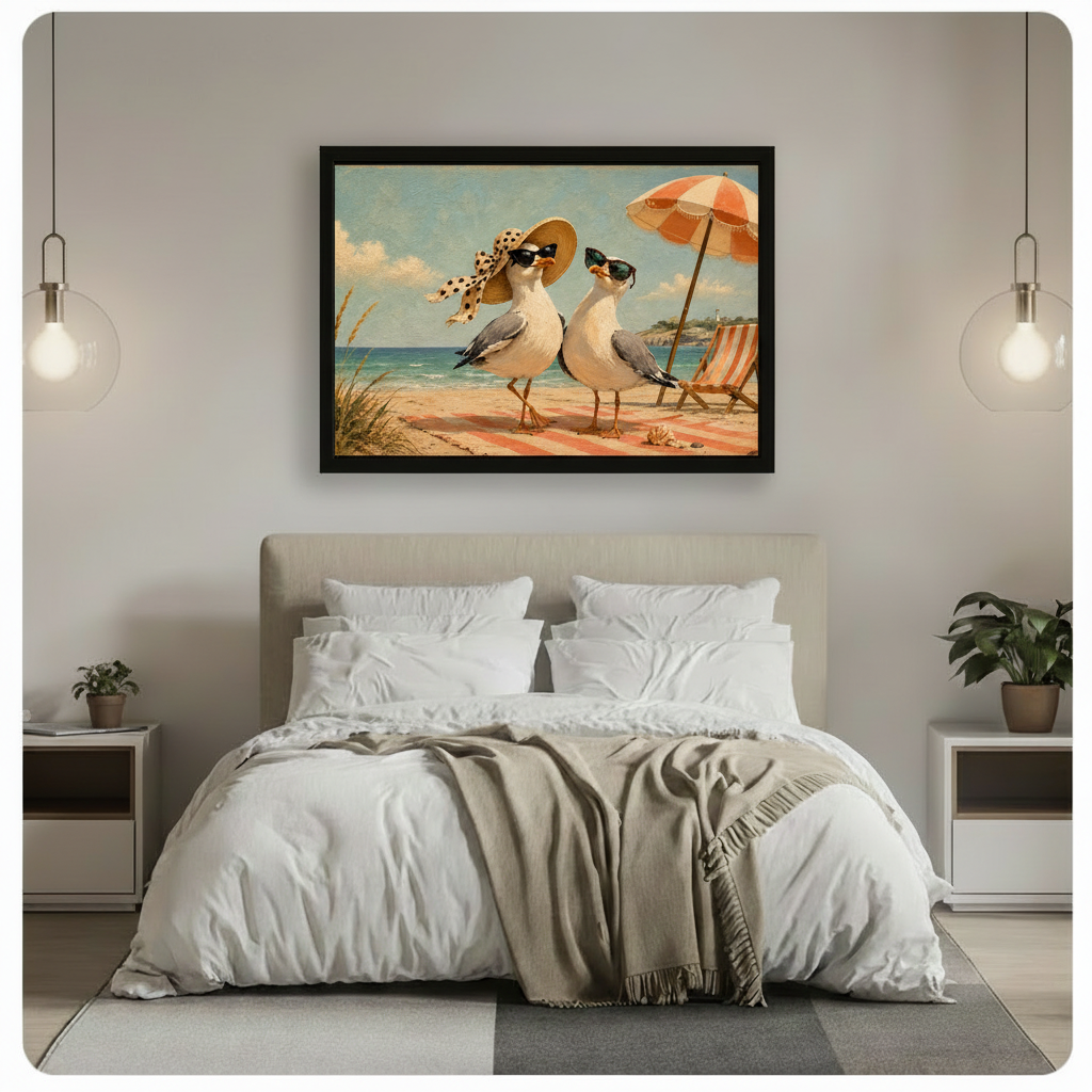 Retro Seagull Couple Canvas Art Wall Art