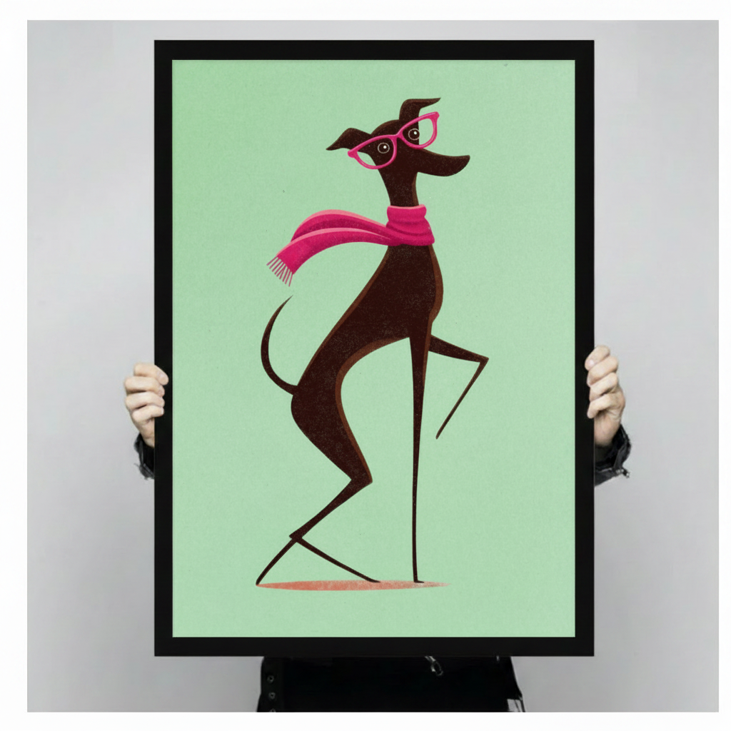 Chic Greyhound Fashion Illustration Canvas Wall Art