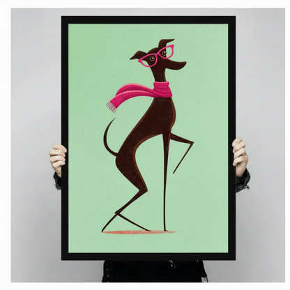 Chic Greyhound Fashion Illustration Canvas Wall Art
