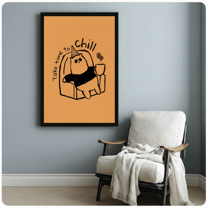 Take Time to Chill Cat Coffee Funny Canvas Print