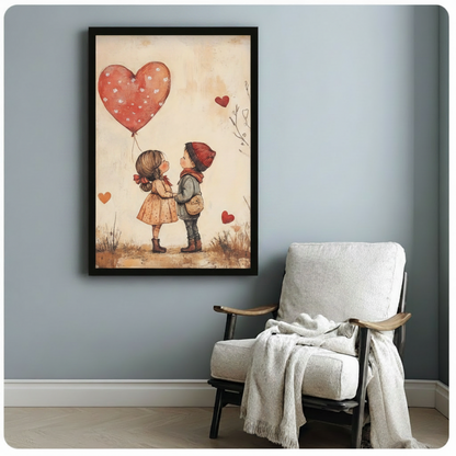 Romantic Kids Heart Balloon Canvas Wall Art