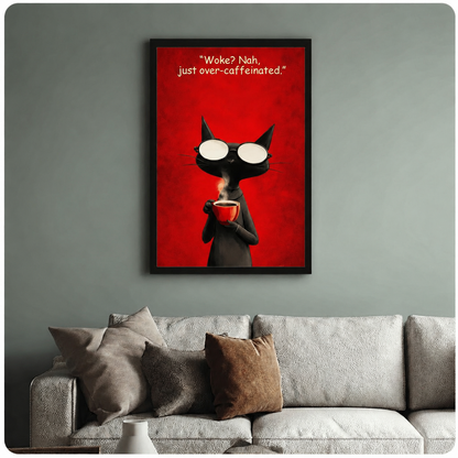 Over-Caffeinated Cat Funny Quote Canvas Wall Art