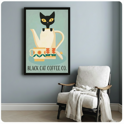 Black Cat Coffee Co Retro Poster Canvas Wall Art