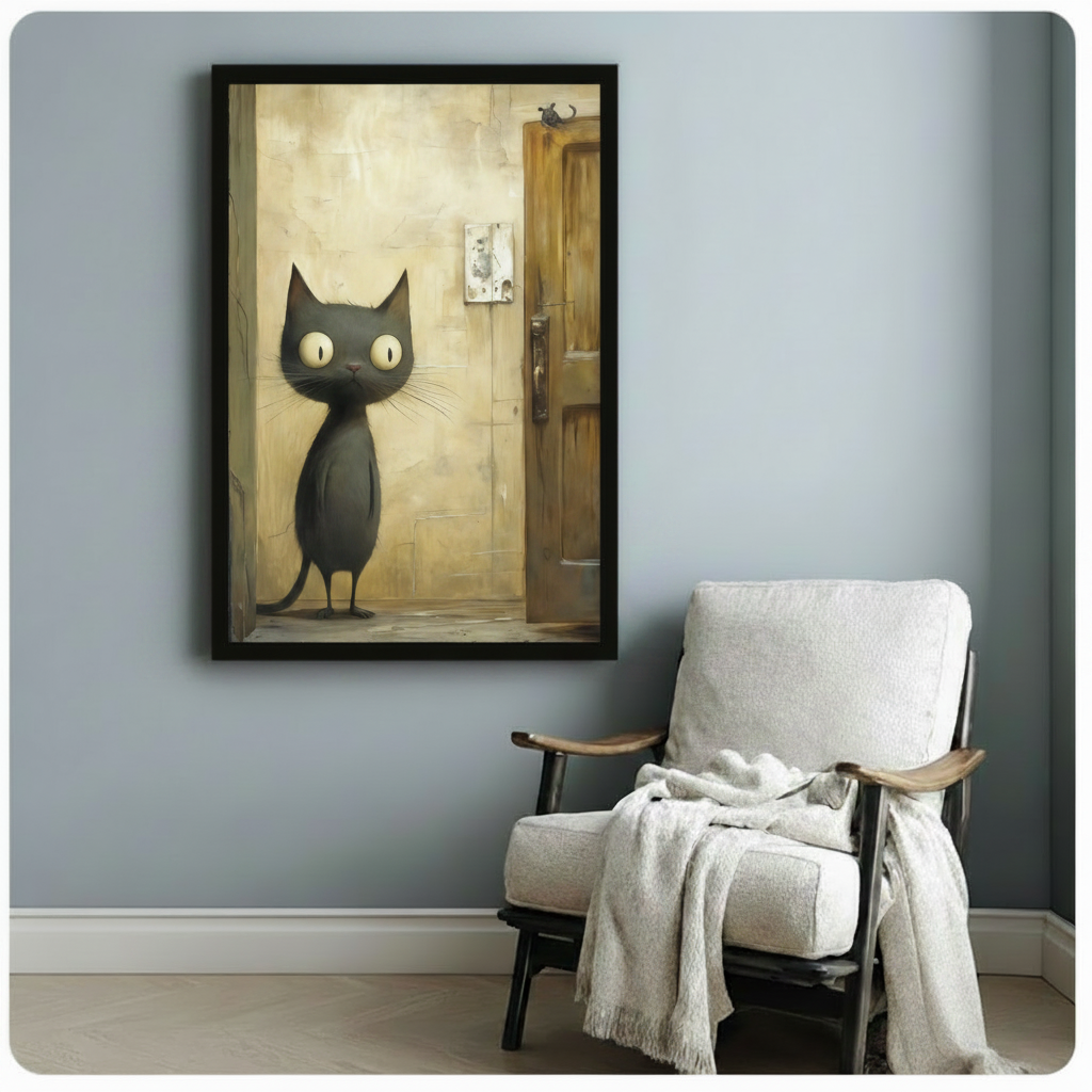 Gothic Black Cat Door Vintage Expressionist Canvas Print