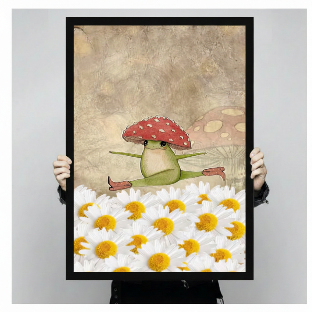 Mushroom Hat Frog Daisy Splits Whimsical Canvas Print