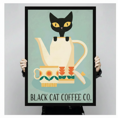 Black Cat Coffee Co Retro Poster Canvas Wall Art