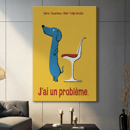 Retro Dachshund Funny French Quote Canvas Wall Art