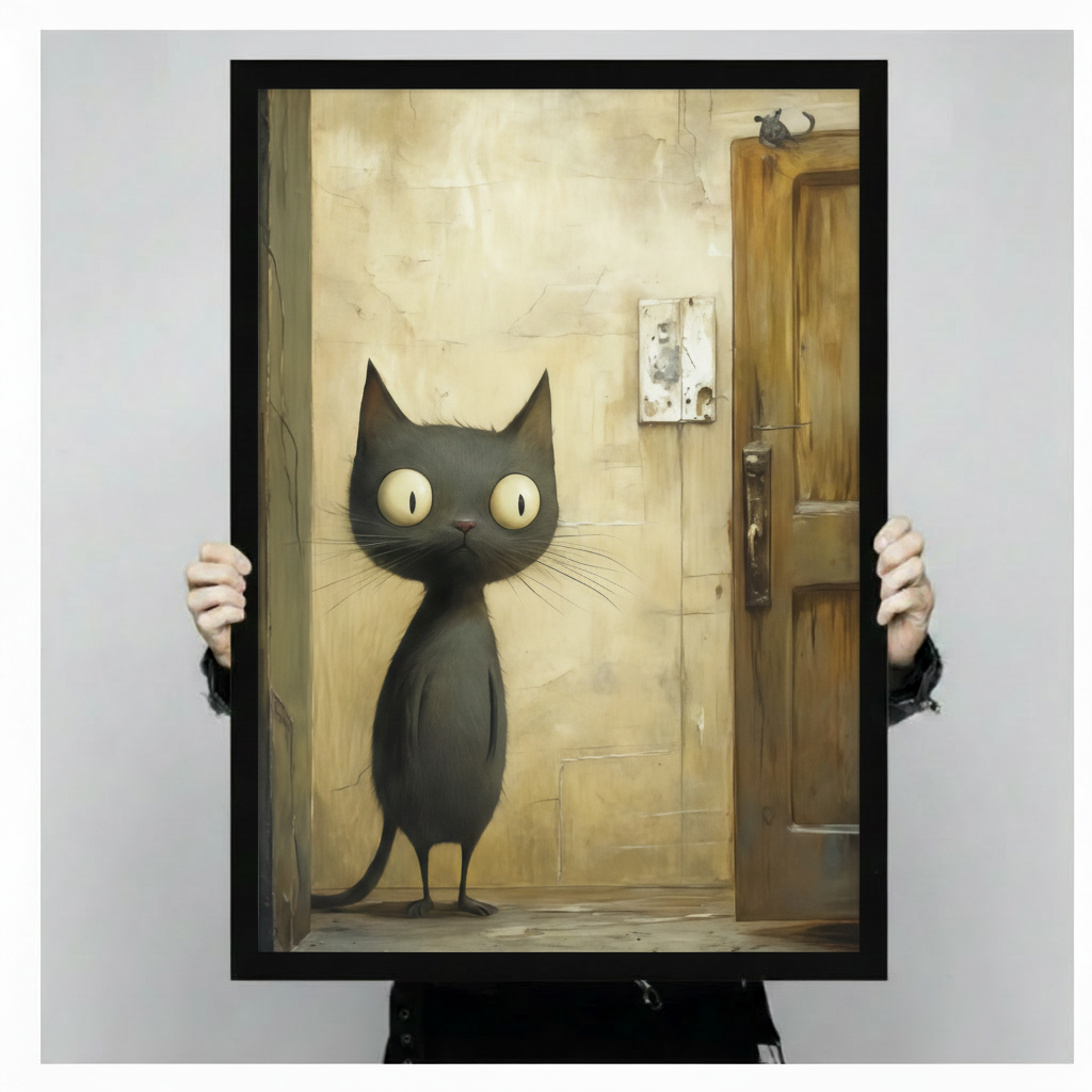Gothic Black Cat Door Vintage Expressionist Canvas Print