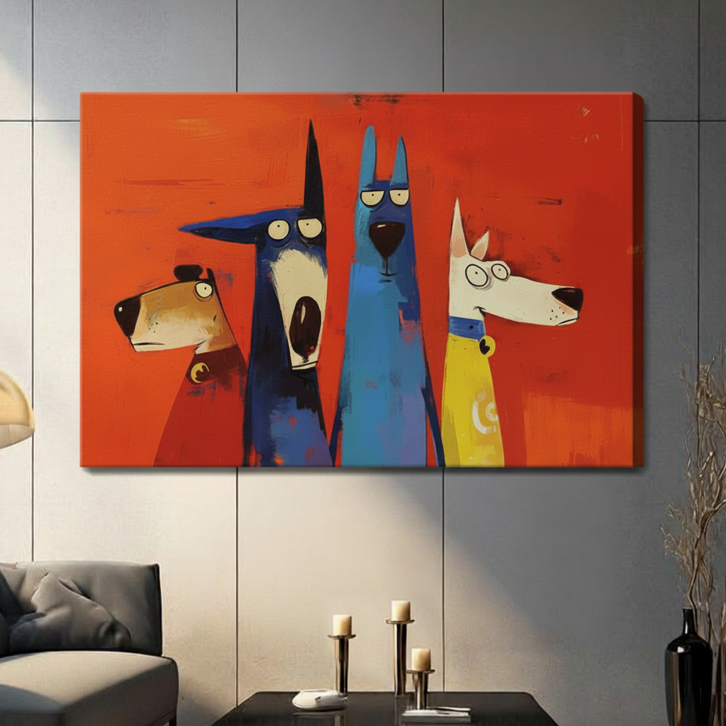 Four Dogs Pop Art Bold Canvas Wall Art