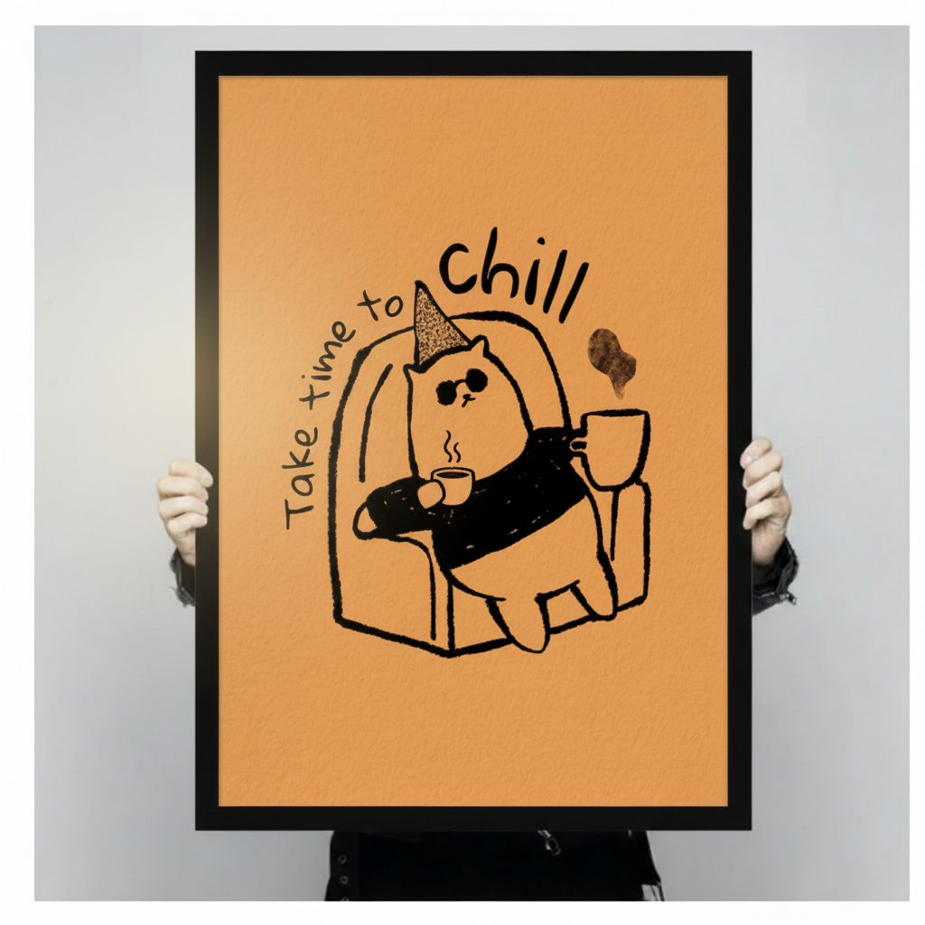 Take Time to Chill Cat Coffee Funny Canvas Print