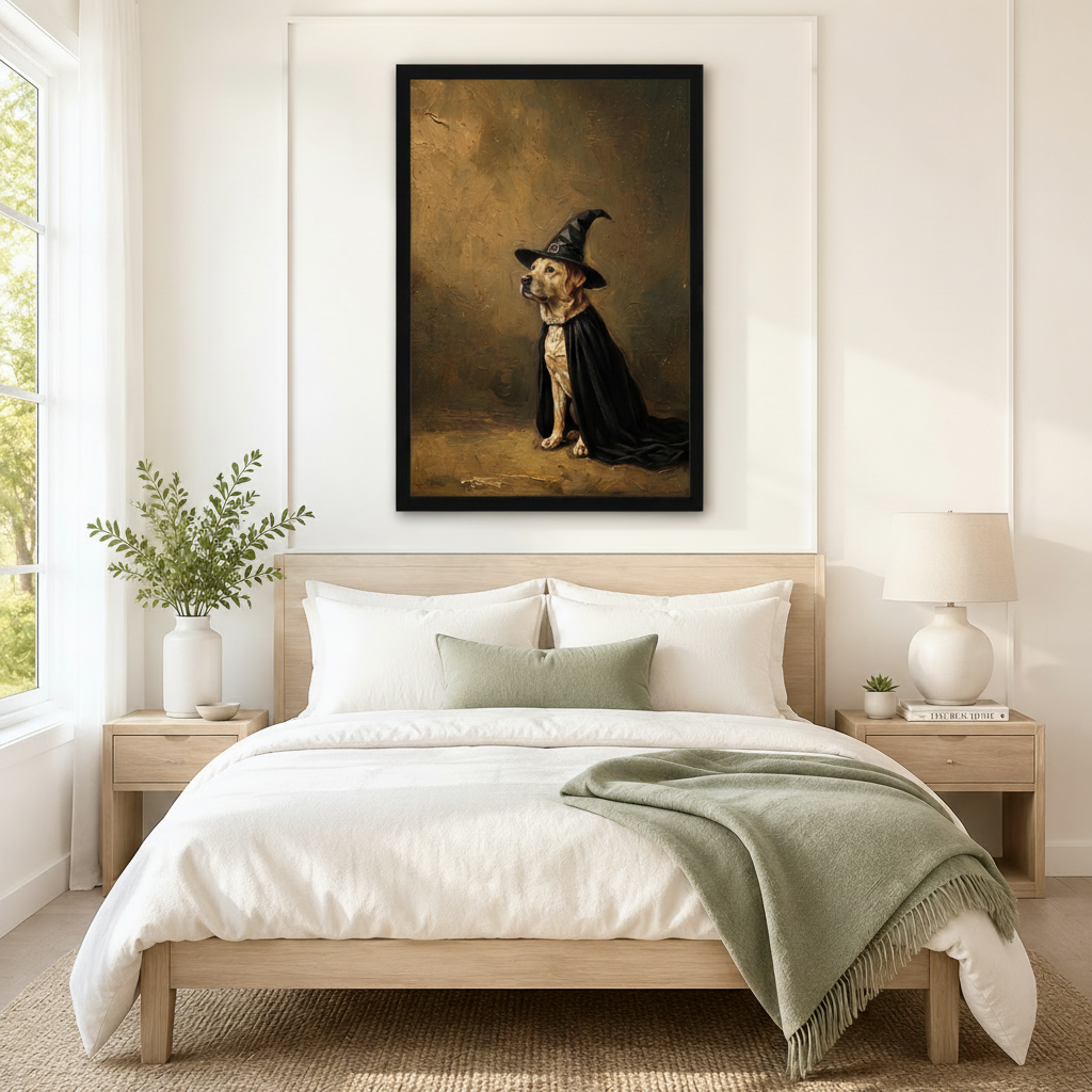 Labrador Witch Hat Black Cape Portrait Canvas Print