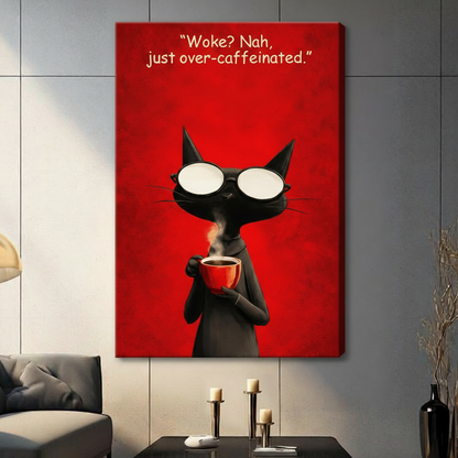 Over-Caffeinated Cat Funny Quote Canvas Wall Art