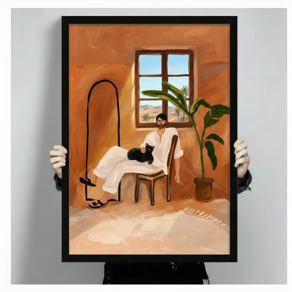 Moroccan Room Man Black Cat Desert Canvas Print