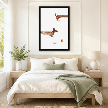 Dachshund Playing Ball Minimalist Canvas Wall Art