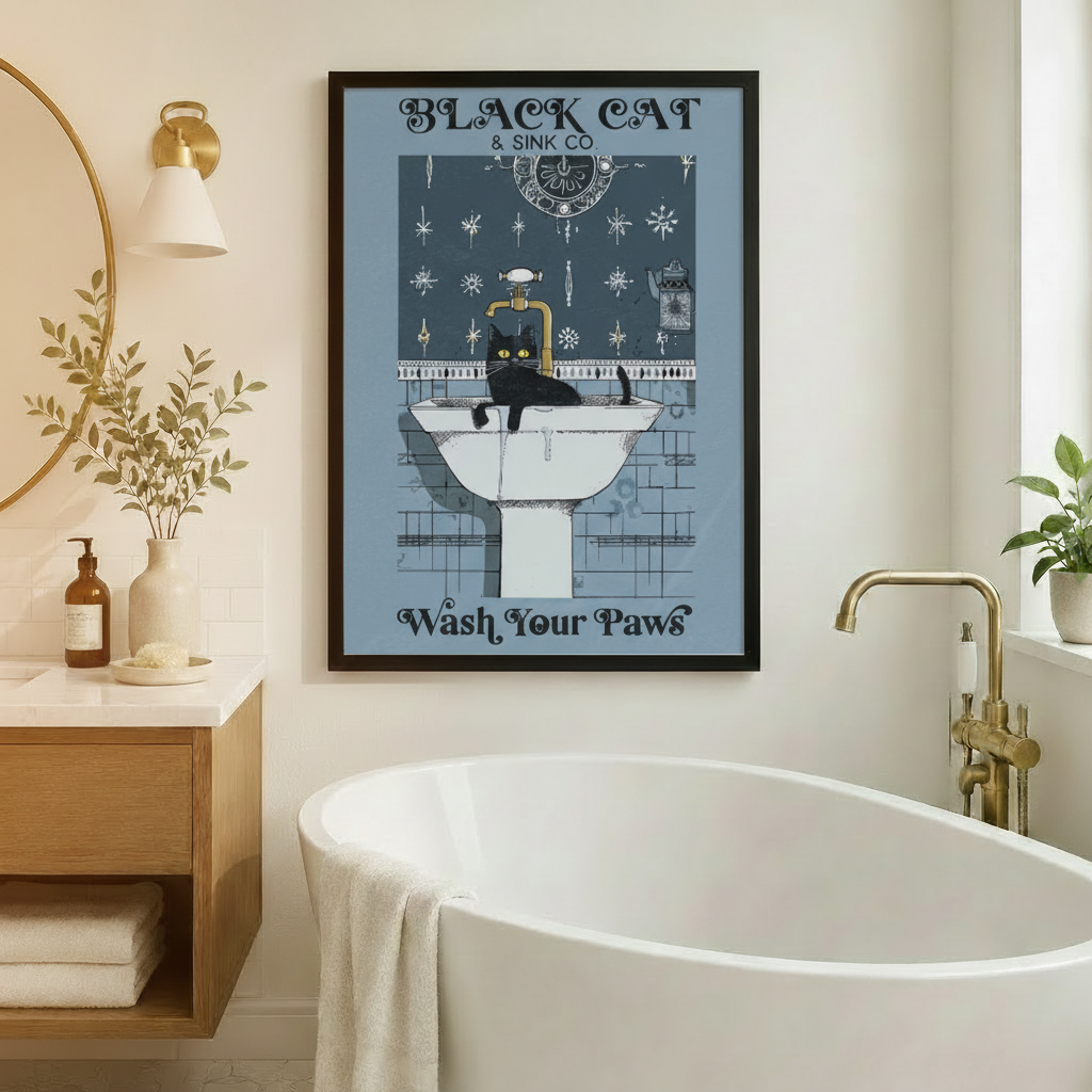 Black Cat Sink Co Wash Your Paws Canvas Print