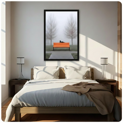 Minimalist Black Cat Foggy Park Canvas Art Wall Art