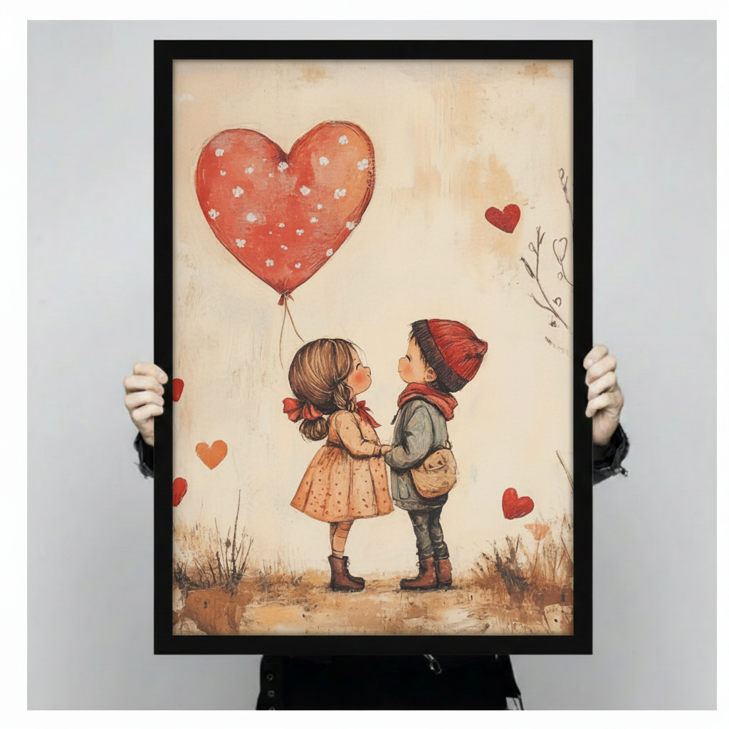 Romantic Kids Heart Balloon Canvas Wall Art