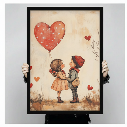 Romantic Kids Heart Balloon Canvas Wall Art