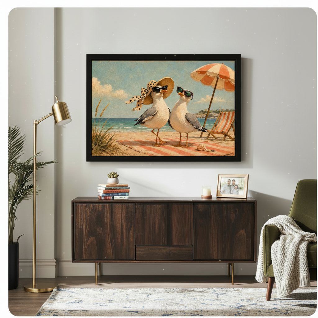 Retro Seagull Couple Canvas Art Wall Art