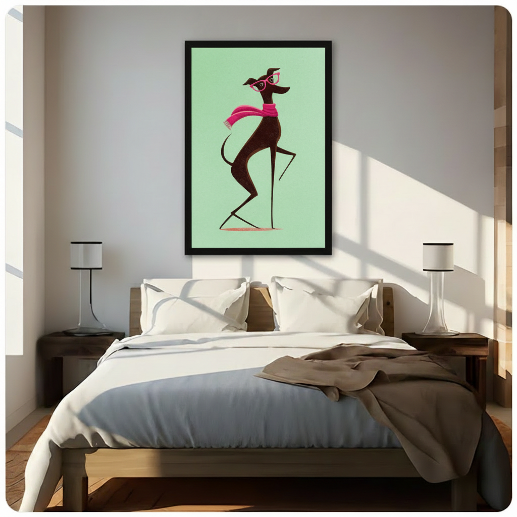 Chic Greyhound Fashion Illustration Canvas Wall Art