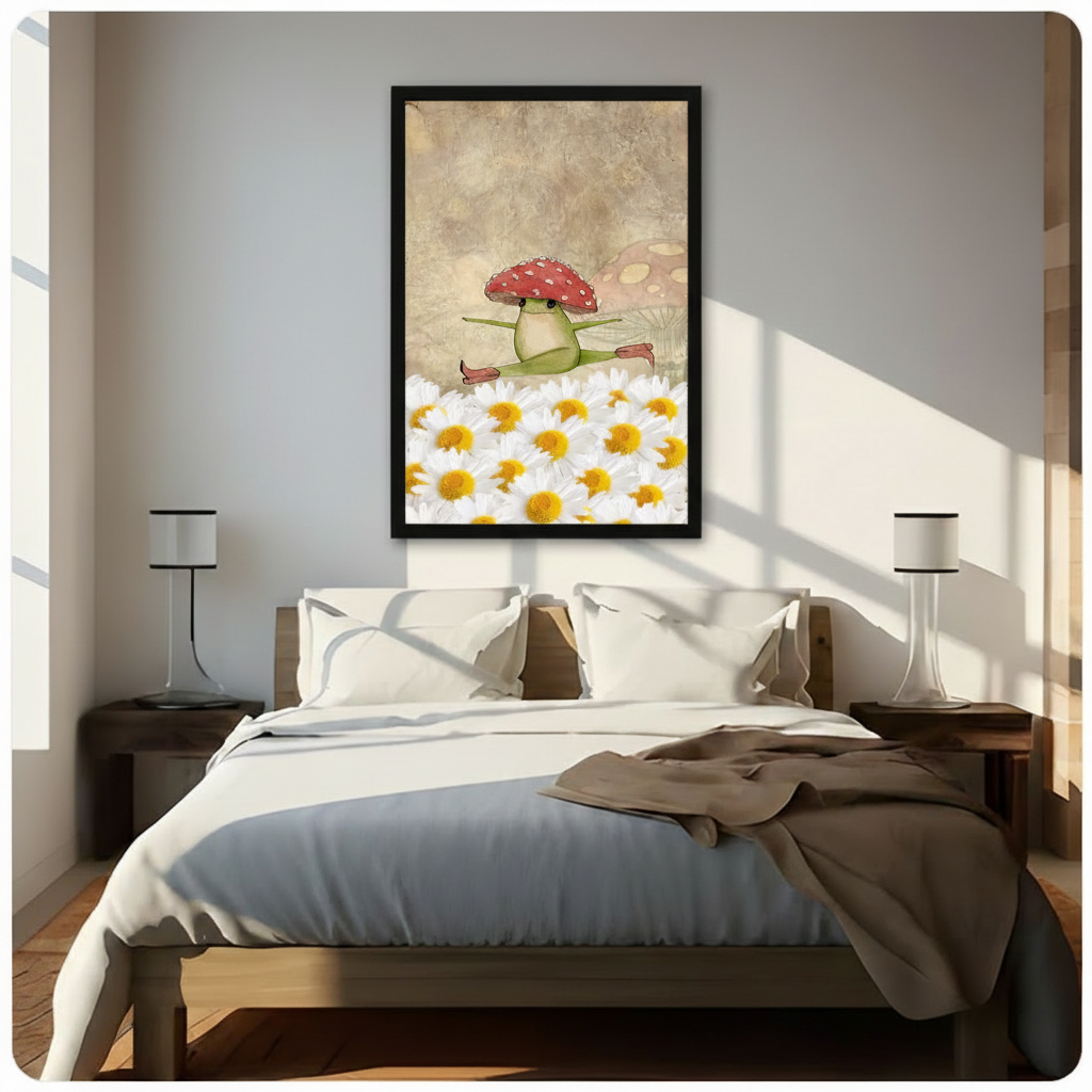 Mushroom Hat Frog Daisy Splits Whimsical Canvas Print