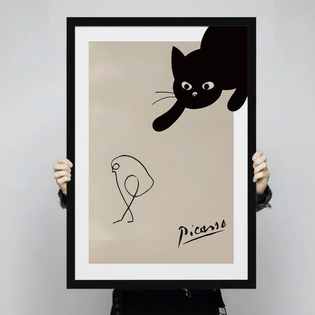 Picasso-Style Black Cat Minimalist Canvas Wall Art