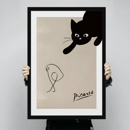 Picasso-Style Black Cat Minimalist Canvas Wall Art