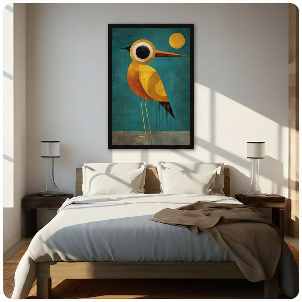 Abstract Golden Bird Teal Canvas Art Wall Art