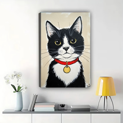 Tuxedo Cat Canvas Print – Framed Black & White Cat Wall Art