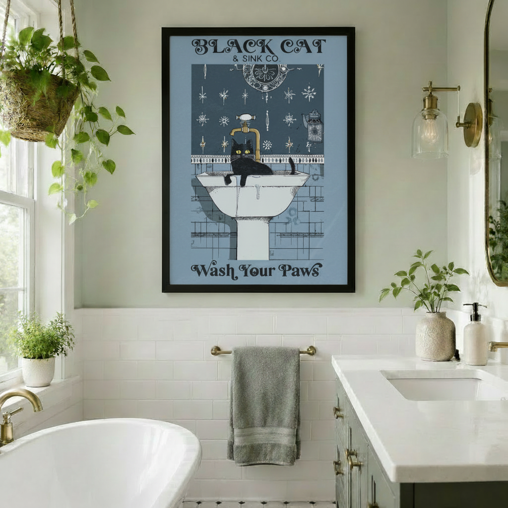 Black Cat Sink Co Wash Your Paws Canvas Print