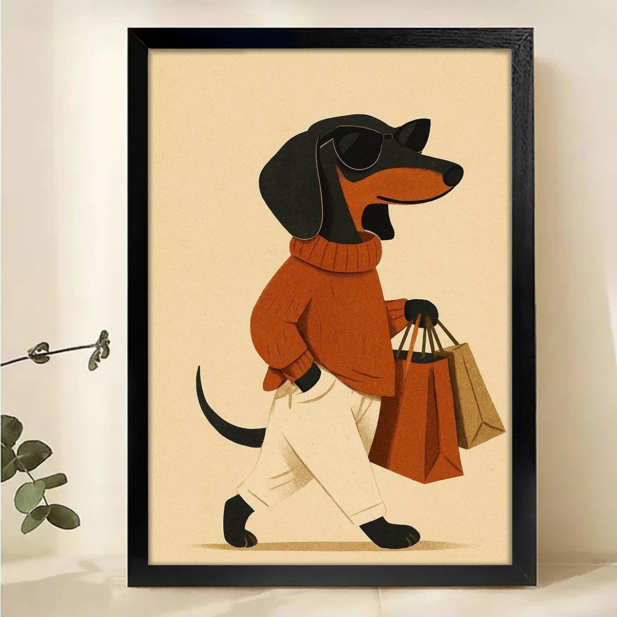 Fashionable Dachshund Wall Art | Stylish Dog Shopping Print