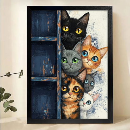 Curious Cats Peeking Canvas Print - Rustic Door Wall Art