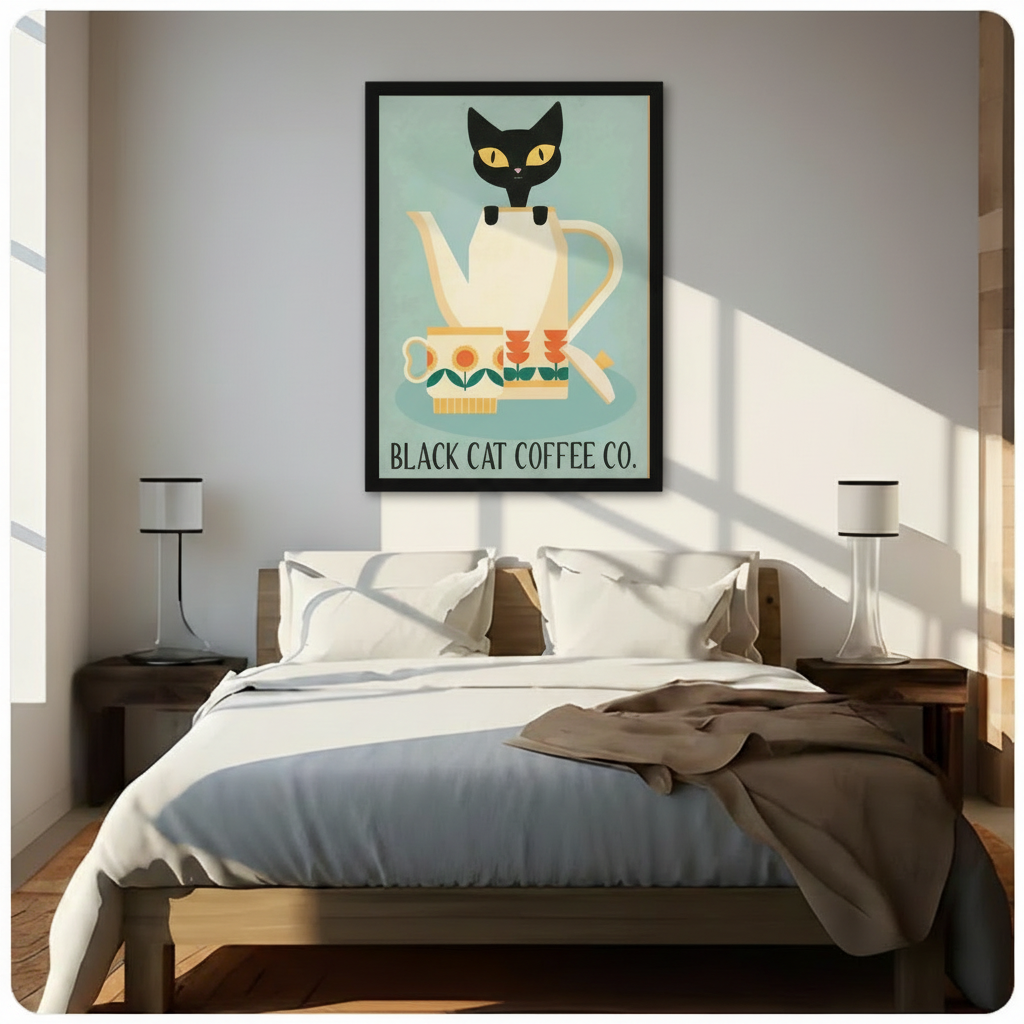 Black Cat Coffee Co Retro Poster Canvas Wall Art