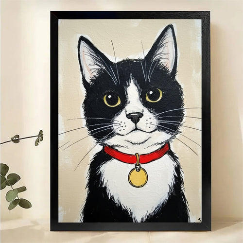 Tuxedo Cat Canvas Print – Framed Black & White Cat Wall Art