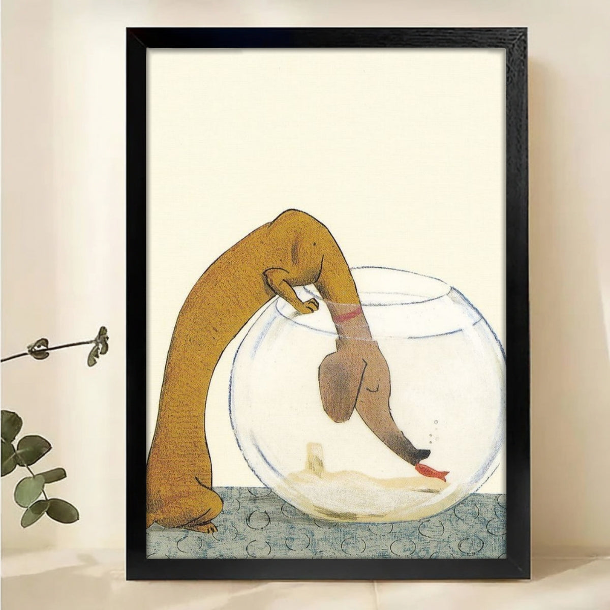 Dog in Fishbowl Wall Art - Whimsical Pet Illustration Print