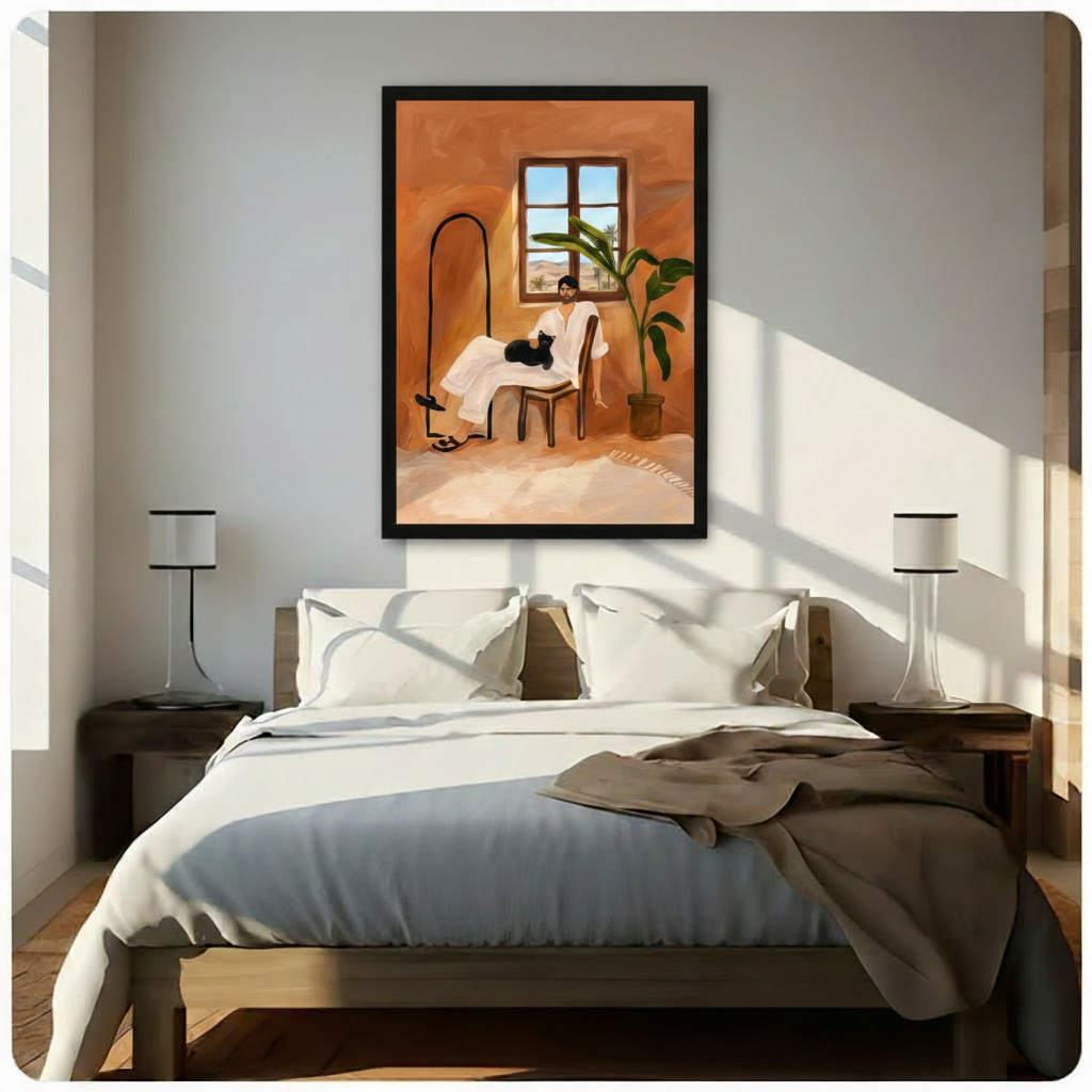 Moroccan Room Man Black Cat Desert Canvas Print