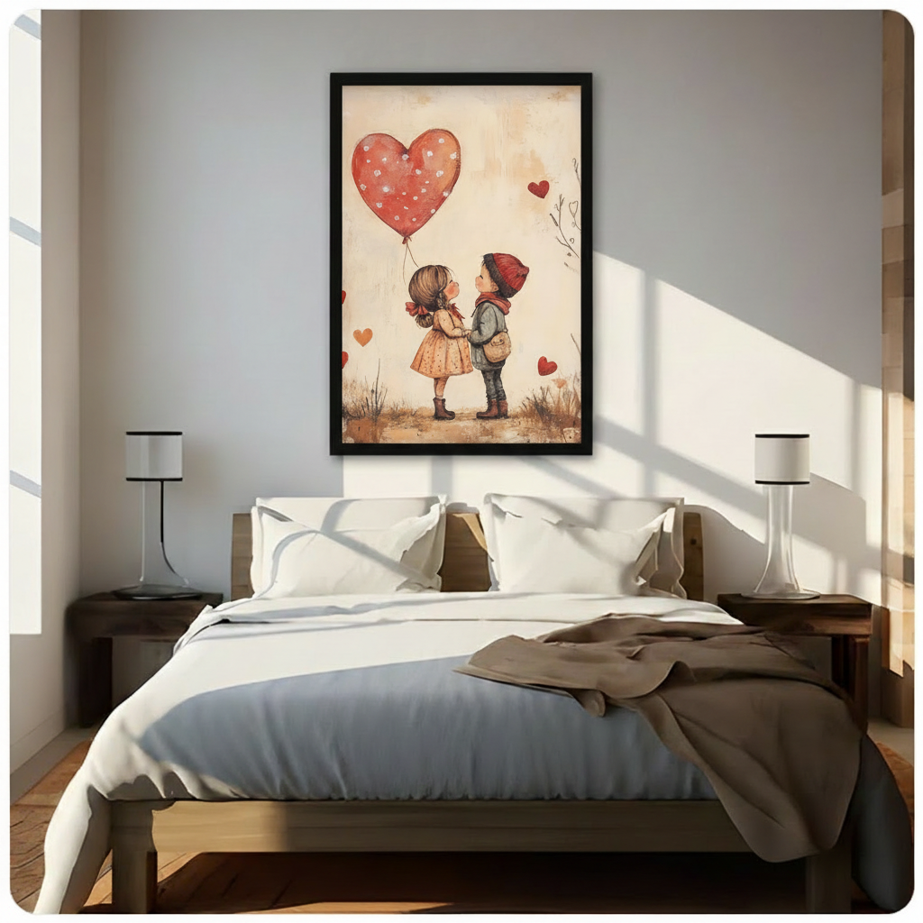Romantic Kids Heart Balloon Canvas Wall Art