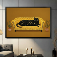 Black Cat Golden Sofa Boho Canvas Wall Art