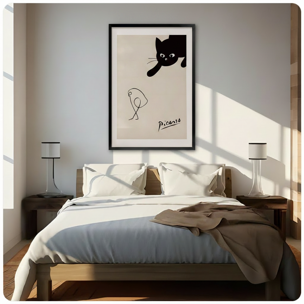 Picasso-Style Black Cat Minimalist Canvas Wall Art