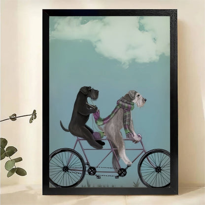 Dogs on Tandem Bike Wall Art - Whimsical Pet Canvas Print
