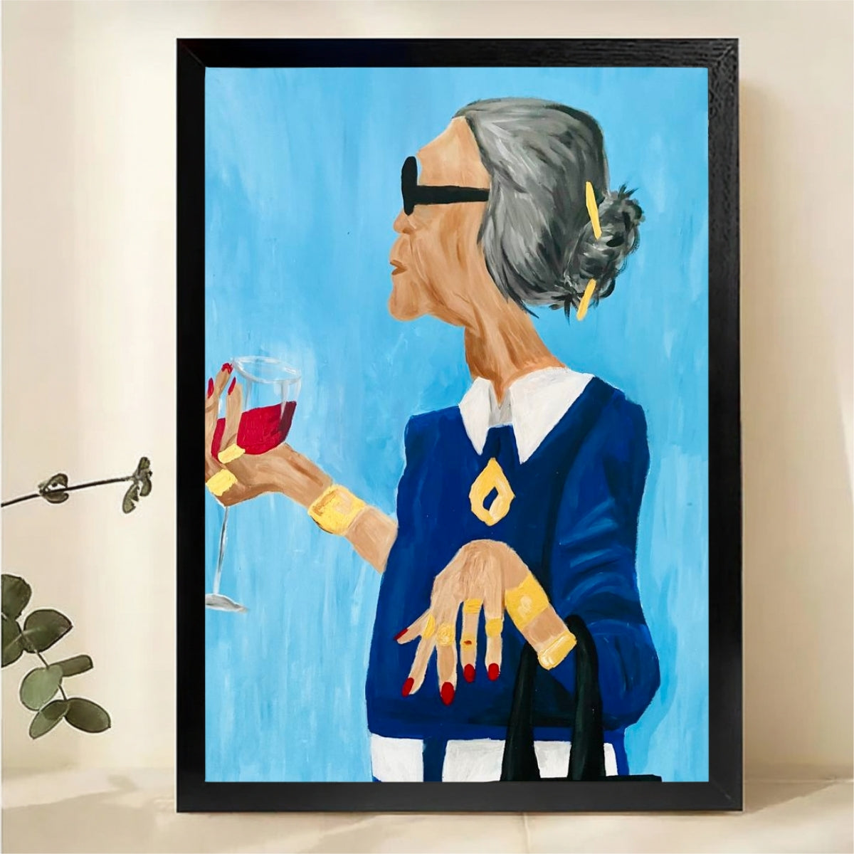 Chic Woman with Wine Wall Art - Modern Fashion Portrait Print