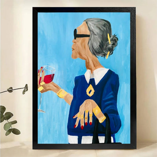 Chic Woman with Wine Wall Art - Modern Fashion Portrait Print