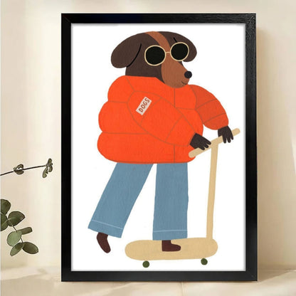 Cool Dog Skateboarding Wall Art - Urban Street Style Pet Print