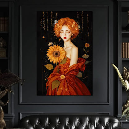 Lady Sunflower Canvas Wall Art